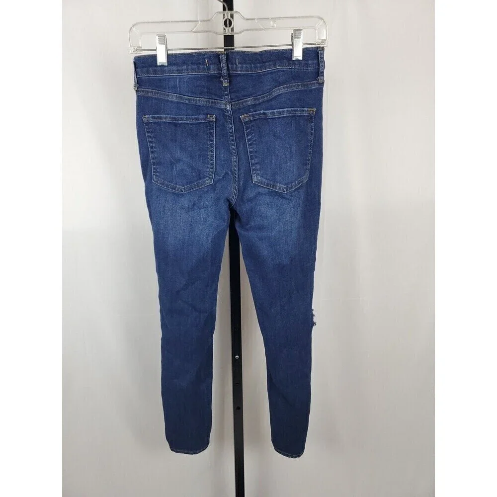 Free People Jeans Size 27x25 Skinny Leg Torn Distressed Stretch Denim Blue